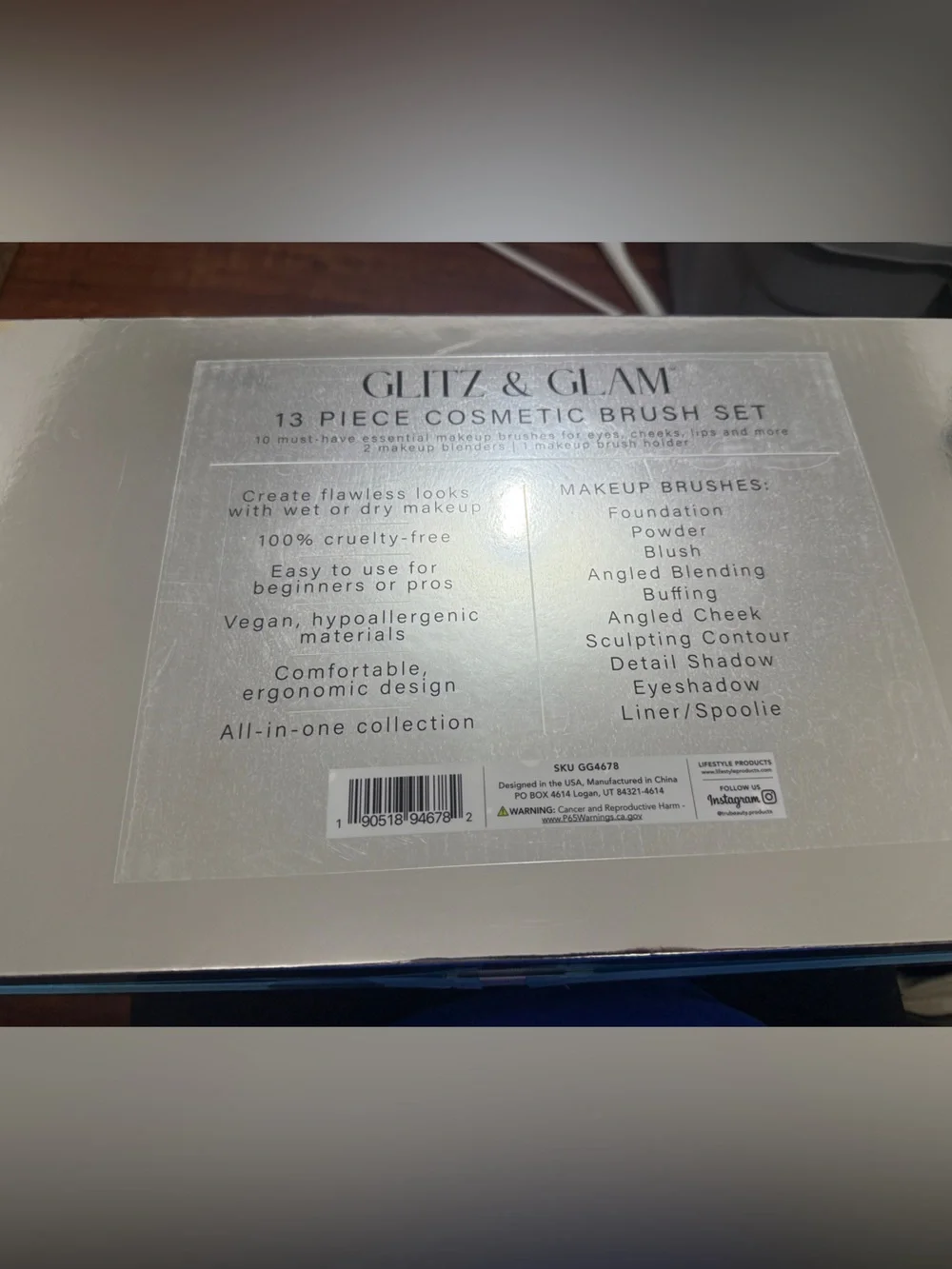 Glitz & Glam blue rhinestone cosmetic brush set 13 pieces